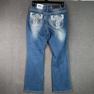 Sky Womens Size 11/12 Blue Super Soft Bootcut Denim Jeans Embroidered Pockets